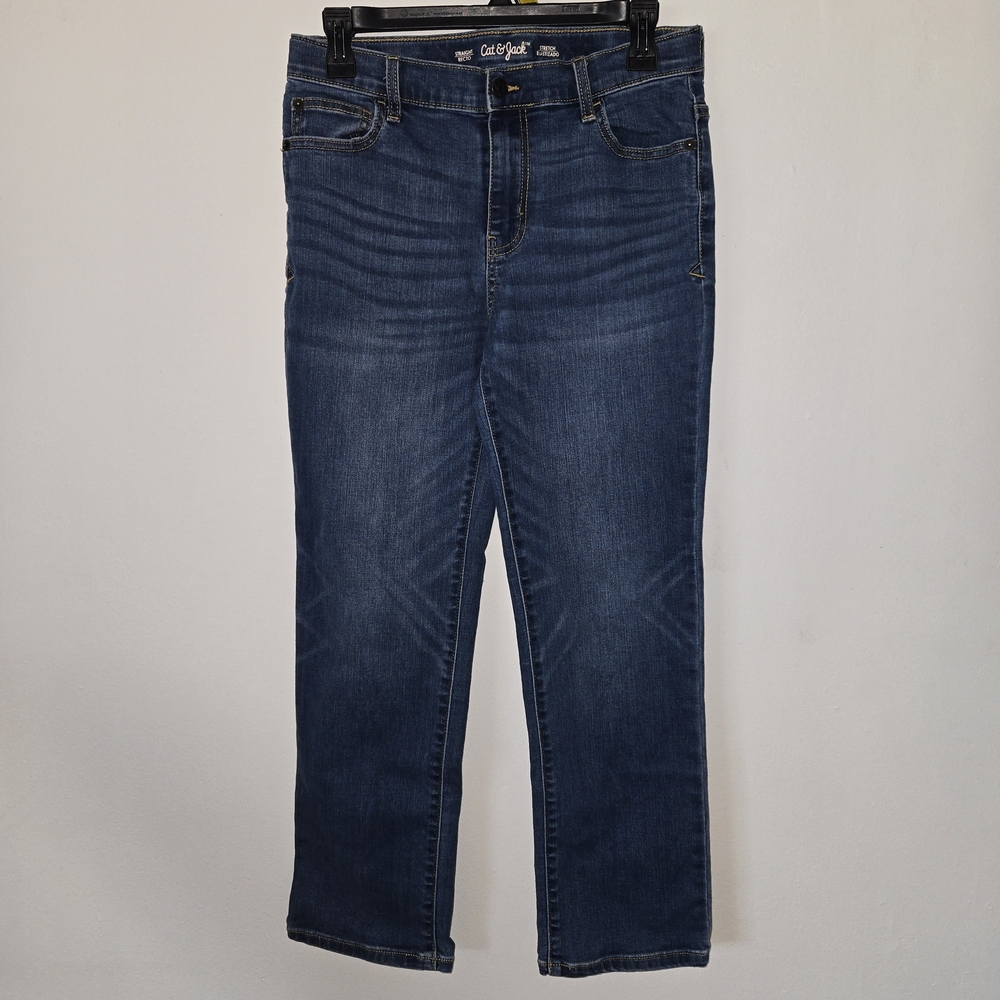 Cat & Jack Blue Jeans Girls Size 14 Straight Stretch Snap Closure